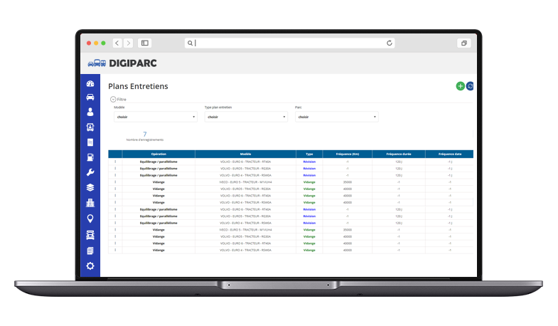 Planning de maintenance sur Digiparc