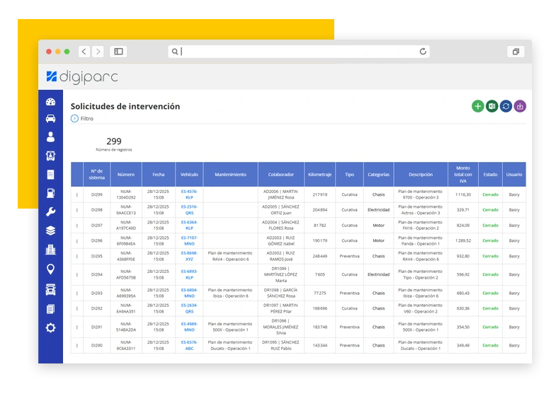 Almacene todas las solicitudes de intervención en su solución DIGIPARC