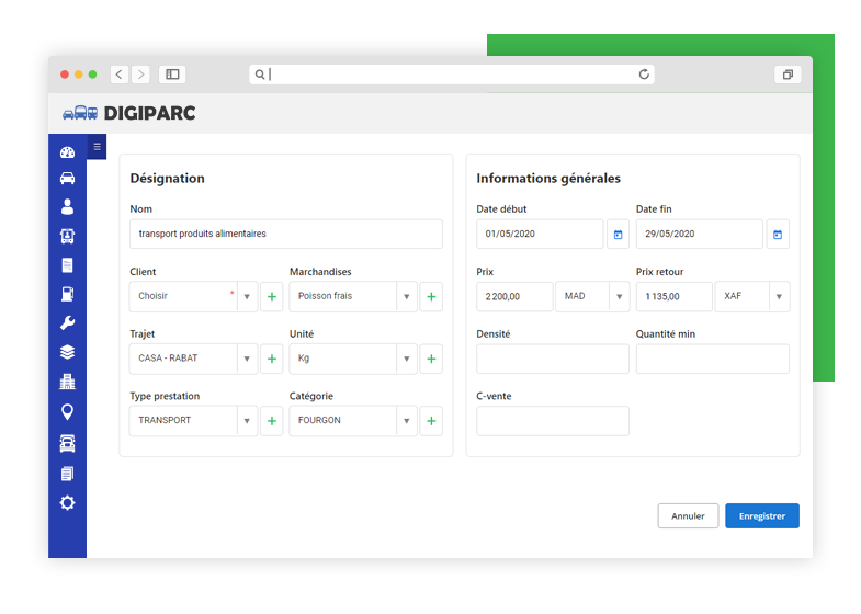 Module de cotation et devis sur Digiparc TMS